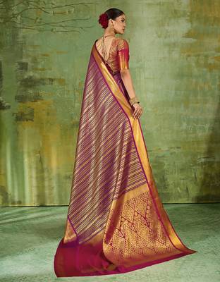 purple color kanjivaram silk blend woven designer ethnic partywear saree 2