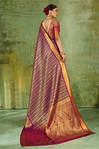 purple color kanjivaram silk blend woven designer ethnic partywear saree