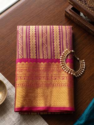 purple color kanjivaram silk blend woven designer ethnic partywear saree 5