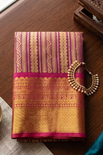 purple color kanjivaram silk blend woven designer ethnic partywear saree