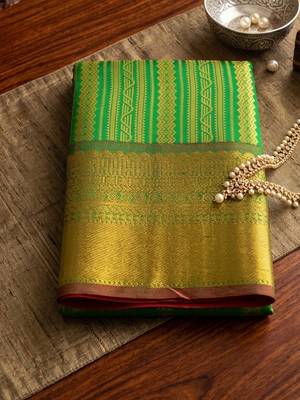 green color kanjivaram silk blend woven designer ethnic partywear saree 5