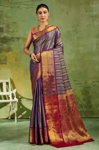 royal blue color kanjivaram silk blend woven designer ethnic partywear saree