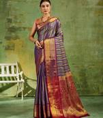 royal blue color kanjivaram silk blend woven designer ethnic partywear saree