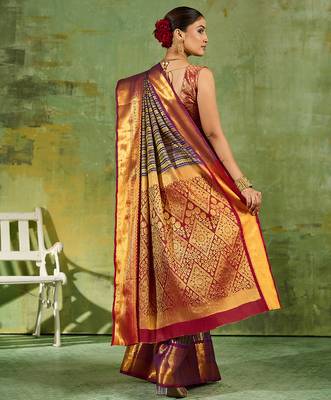 royal blue color kanjivaram silk blend woven designer ethnic partywear saree 2
