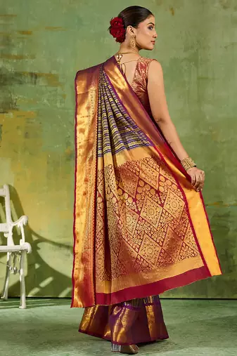 royal blue color kanjivaram silk blend woven designer ethnic partywear saree