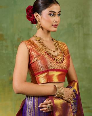 royal blue color kanjivaram silk blend woven designer ethnic partywear saree 3