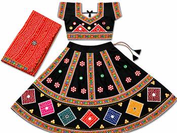 Black kutch work embroidered cotton mirrorwork chaniya choli set with dupatta 1