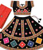 Black kutch work embroidered cotton mirrorwork chaniya choli set with dupatta