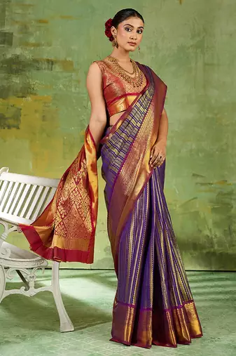 royal blue color kanjivaram silk blend woven designer ethnic partywear saree