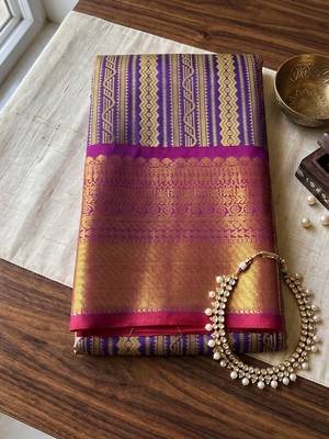 royal blue color kanjivaram silk blend woven designer ethnic partywear saree 5