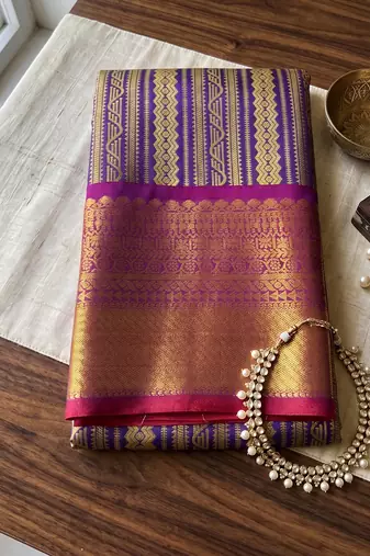 royal blue color kanjivaram silk blend woven designer ethnic partywear saree
