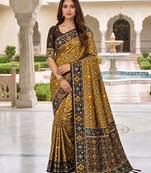 brown color smart and rich woven meenakari jacquard designer patola silk blend saree