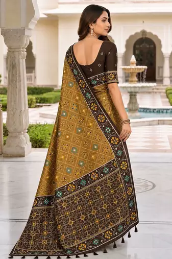 brown color smart and rich woven meenakari jacquard designer patola silk blend saree