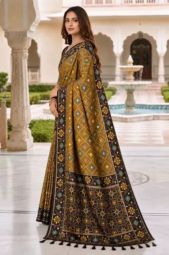 brown color smart and rich woven meenakari jacquard designer patola silk blend saree
