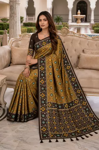 brown color smart and rich woven meenakari jacquard designer patola silk blend saree