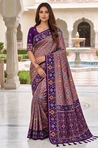purple color smart and rich woven meenakari jacquard designer patola silk blend saree