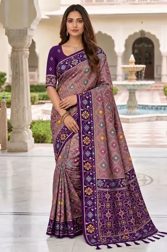 purple color smart and rich woven meenakari jacquard designer patola silk blend saree