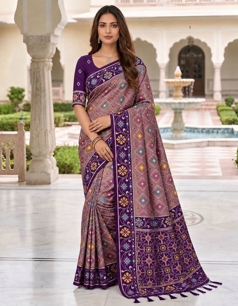 purple color smart and rich woven meenakari jacquard designer patola silk blend saree