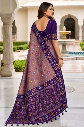 purple color smart and rich woven meenakari jacquard designer patola silk blend saree