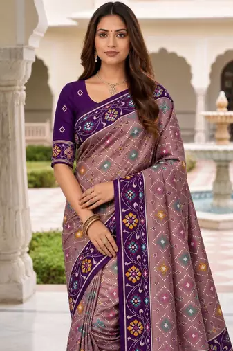 purple color smart and rich woven meenakari jacquard designer patola silk blend saree