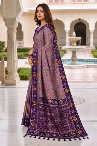 purple color smart and rich woven meenakari jacquard designer patola silk blend saree
