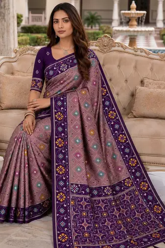 purple color smart and rich woven meenakari jacquard designer patola silk blend saree