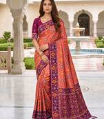 gajri color smart and rich woven meenakari jacquard designer patola silk blend saree