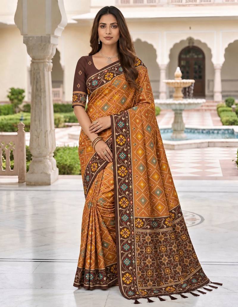 maroon color smart and rich woven meenakari jacquard designer patola silk blend saree