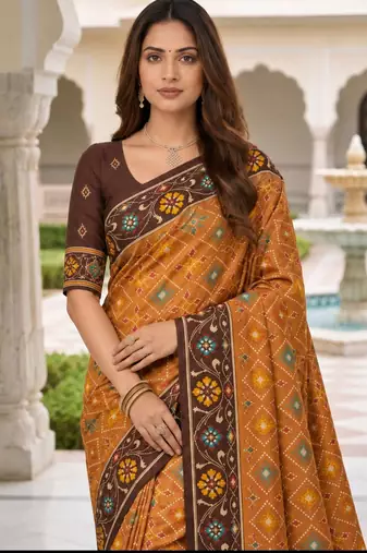 maroon color smart and rich woven meenakari jacquard designer patola silk blend saree