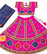 Pink kutch work embroidered cotton mirrorwork chaniya choli set with dupatta