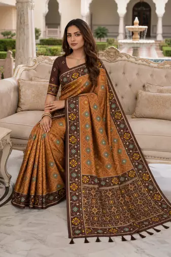 maroon color smart and rich woven meenakari jacquard designer patola silk blend saree