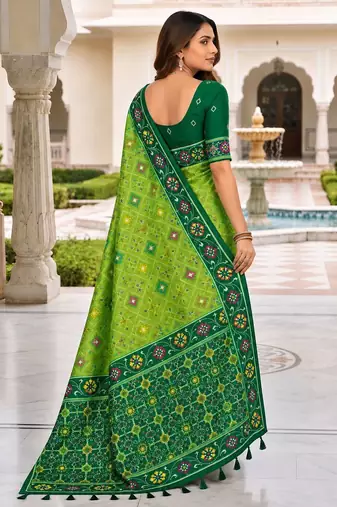 green color smart and rich woven meenakari jacquard designer patola silk blend saree