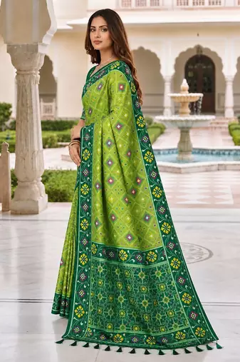 green color smart and rich woven meenakari jacquard designer patola silk blend saree
