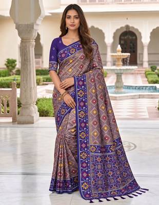 violet color smart and rich woven meenakari jacquard designer patola silk blend saree 1