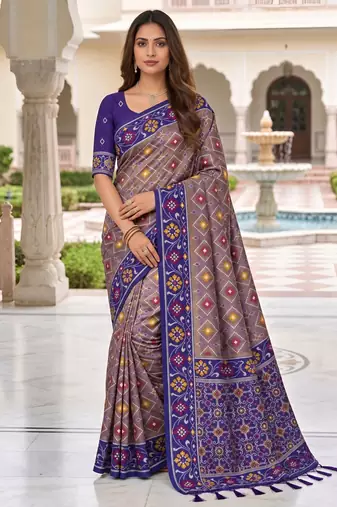 violet color smart and rich woven meenakari jacquard designer patola silk blend saree