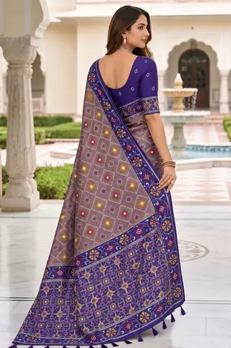 violet color smart and rich woven meenakari jacquard designer patola silk blend saree