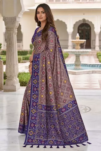 violet color smart and rich woven meenakari jacquard designer patola silk blend saree