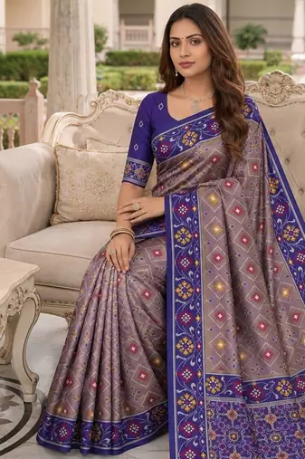 violet color smart and rich woven meenakari jacquard designer patola silk blend saree