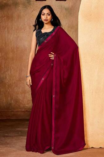 red color smart solid designer fancy ethnic partywear saree