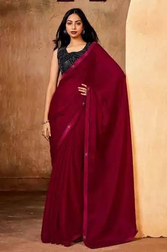 red color smart solid designer fancy ethnic partywear saree