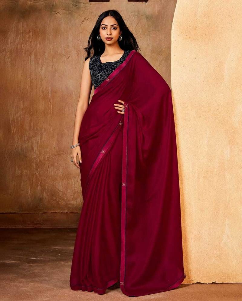 red color smart solid designer fancy ethnic partywear saree