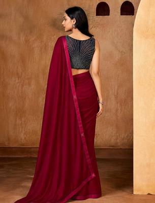 red color smart solid designer fancy ethnic partywear saree 2
