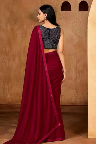 red color smart solid designer fancy ethnic partywear saree