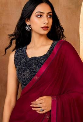 red color smart solid designer fancy ethnic partywear saree 3