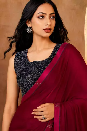 red color smart solid designer fancy ethnic partywear saree