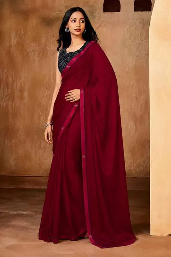 red color smart solid designer fancy ethnic partywear saree