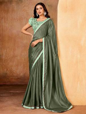 green color smart solid designer fancy ethnic partywear saree 1