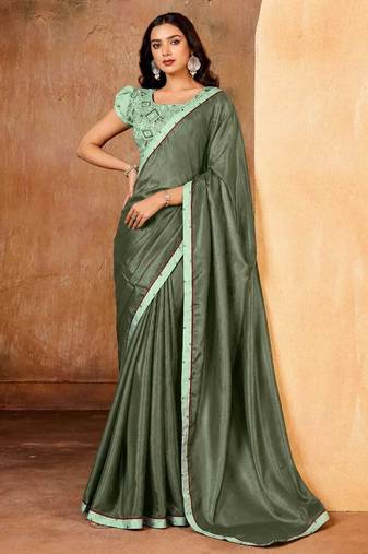 green color smart solid designer fancy ethnic partywear saree