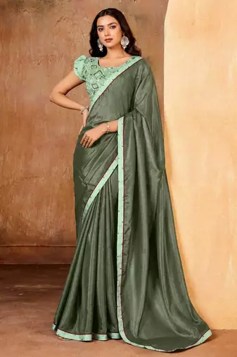 green color smart solid designer fancy ethnic partywear saree
