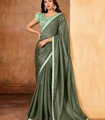 green color smart solid designer fancy ethnic partywear saree
